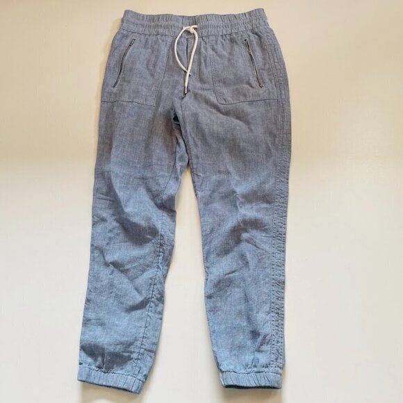 Athleta Cabo 100% Linen Jogger Blue Drawstring Zipper Pocket Tie Waist Beach 6 - Picture 3 of 13